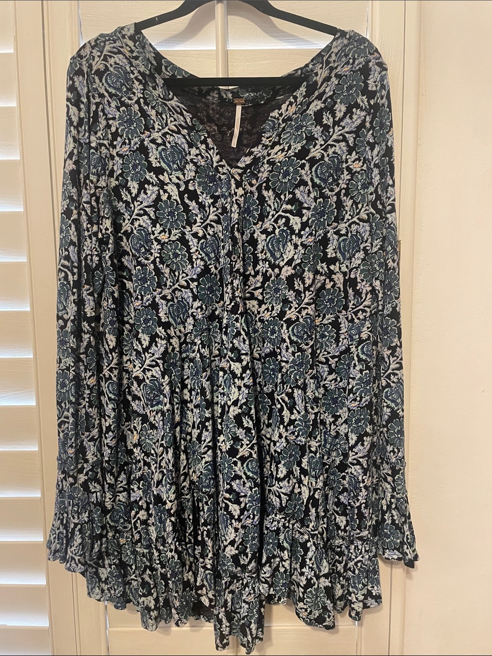 Free People Navy Floral Long Sleeve Top